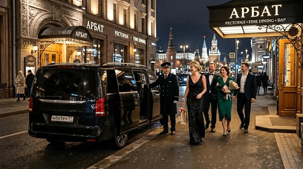 День рождения в Москве — компания друзей садится в премиальный минивэн с водителем