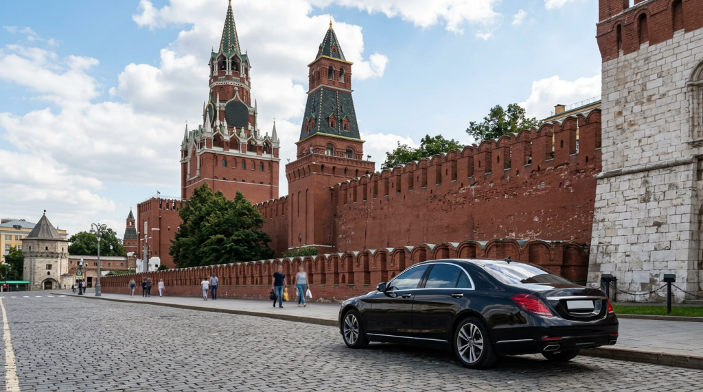 Туристы в комфортабельном салоне осматривают Москву — аренда с водителем-гидом по городу