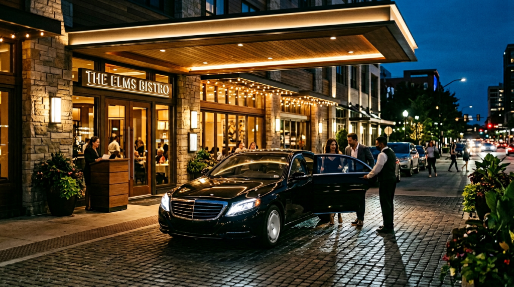 Автомобиль у ресторана вечером — аренда с водителем для романтического свидания в Москве
