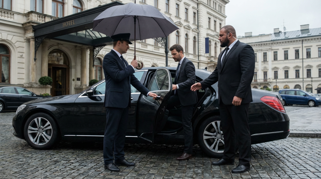 Посадка в авто при охране — премиальный трансфер с телохранителем в Москве и области