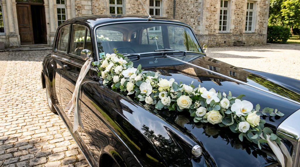 Украшенный цветами свадебный седан — премиальный транспорт на свадьбу в Москве и Подмосковье